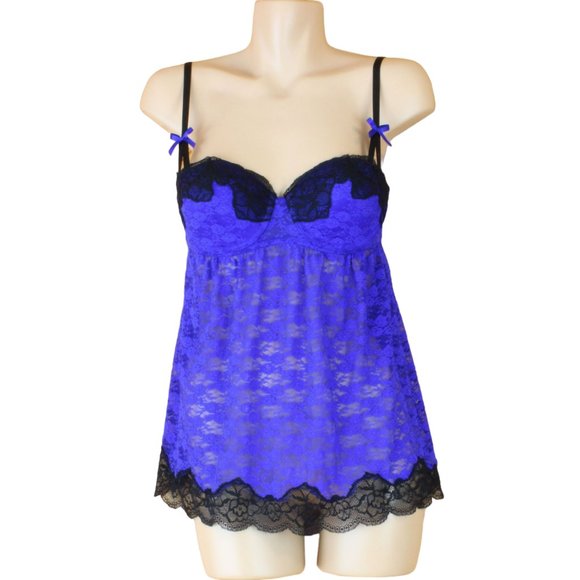 La SENZA Perfectly Me Babydoll Bra Small Blue Black Lace Lined Underwire B95 - Picture 1 of 7